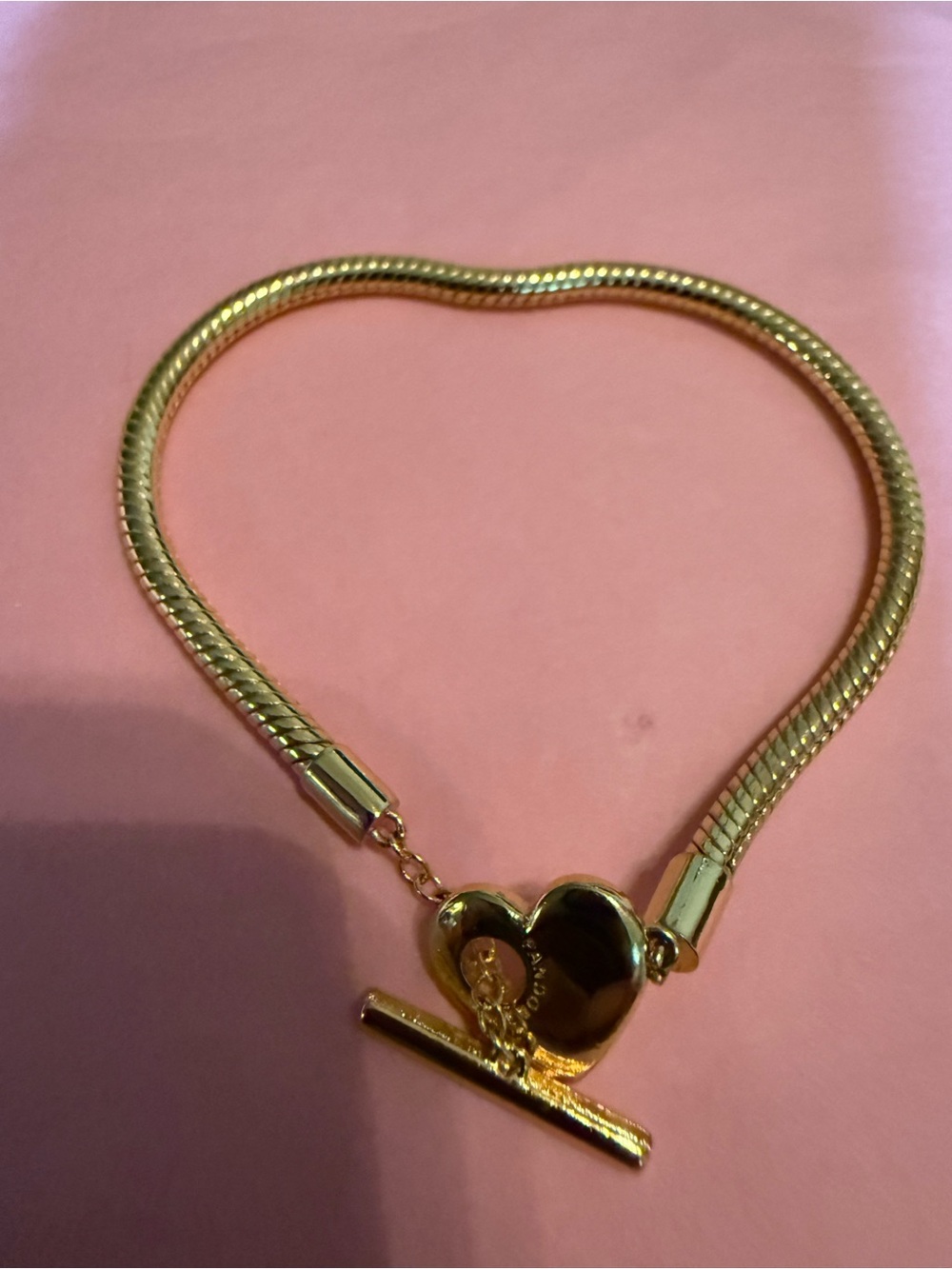 Pandora Gold Heart Toggle Snake Chain Bracelet - Shiny Gold Finish - Picture 5 of 5